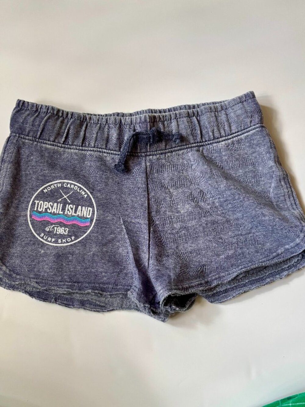 Topsail Island NC surf shop gray-blue sweatshorts size L